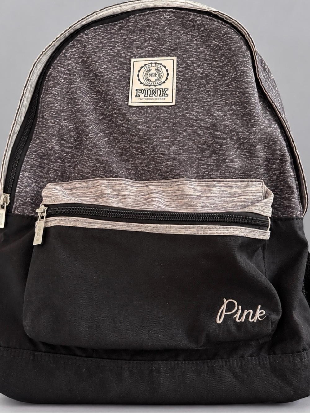 Victoria’s Secret PINK Backpack – Black & Heather Gray Logo Straps